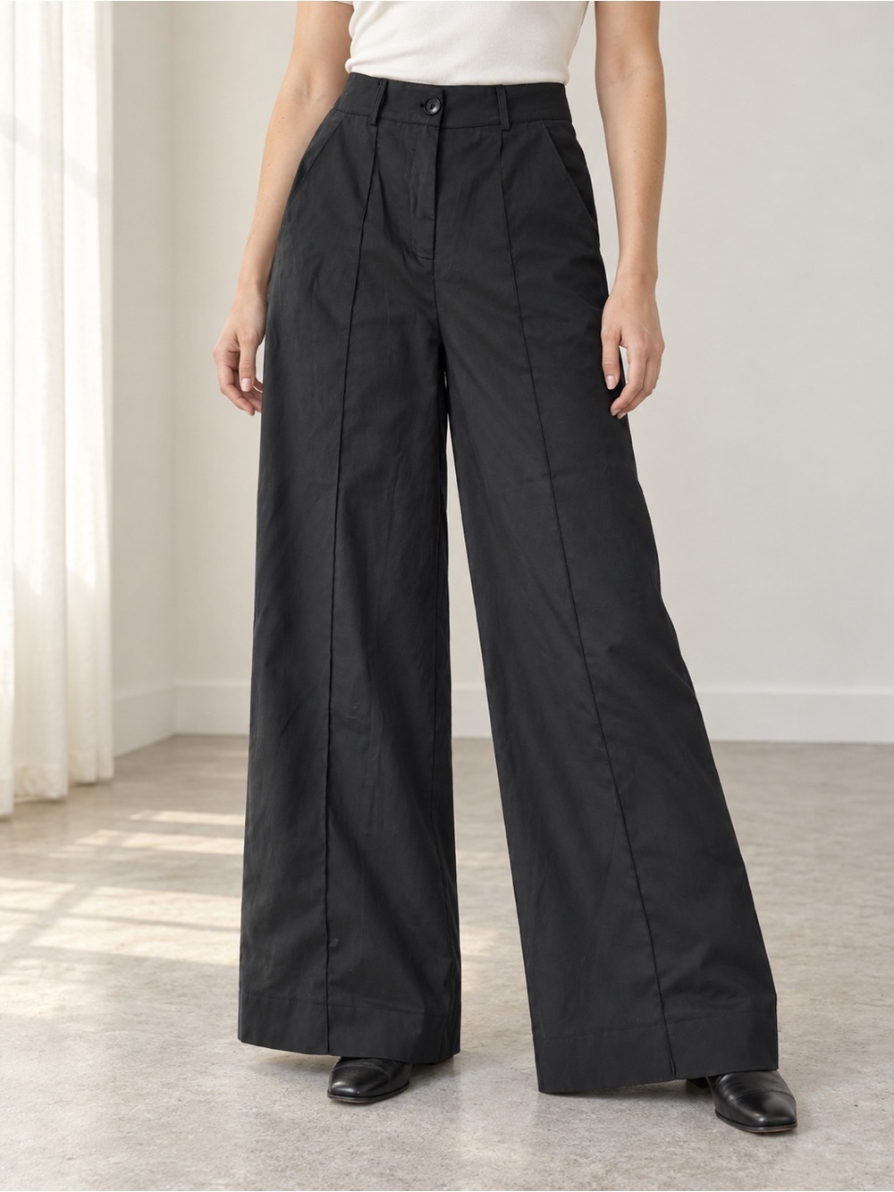 High-Waist Wide-Leg Women's Pants - Black